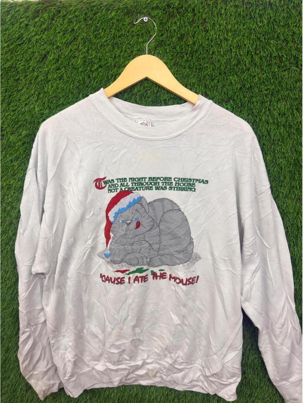 Vintage 90s Delta Christmas Cat Funny Graphic Crewneck Sweatshirt
